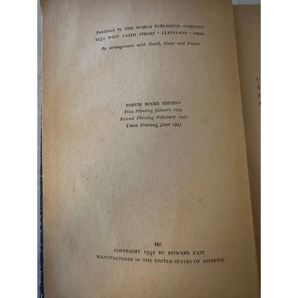 The Unvanquished 1945 Vintage Hardcover Howard Fast Modern Library VTG